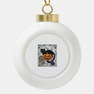 Rip Halloween Black Cat Pumpkin Tombstone Cauldron Ceramic Ball Christmas Ornament