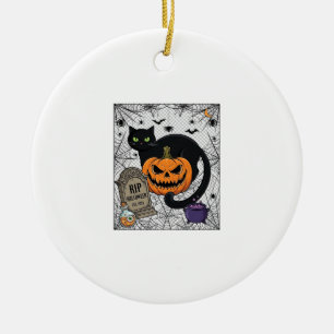 Rip Halloween Black Cat Pumpkin Tombstone Cauldron Ceramic Tree Decoration