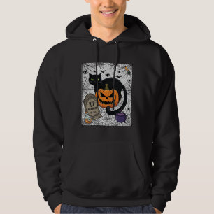 Rip Halloween Black Cat Pumpkin Tombstone Cauldron Hoodie