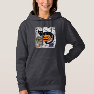 Rip Halloween Black Cat Pumpkin Tombstone Cauldron Hoodie