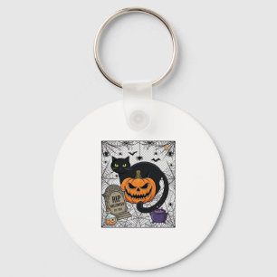 Rip Halloween Black Cat Pumpkin Tombstone Cauldron Key Ring