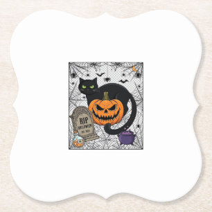 Rip Halloween Black Cat Pumpkin Tombstone Cauldron Paper Coaster