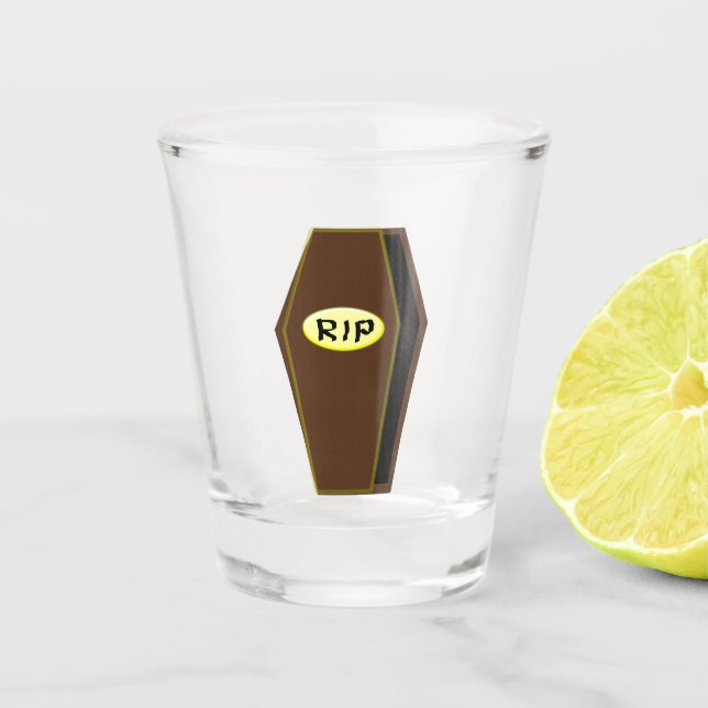 RIP Halloween Coffin of Doom Shot Glass (Front)