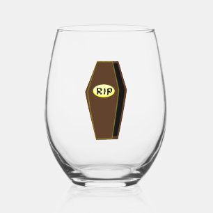 RIP Halloween Coffin of Doom Stemless Wine Glass