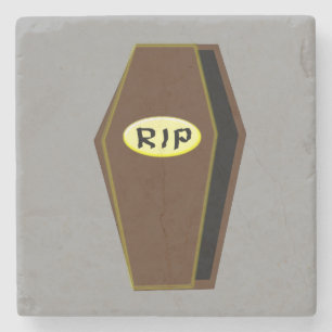 RIP Halloween Coffin of Doom Stone Coaster