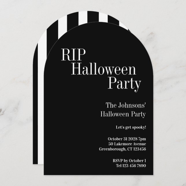 RIP Halloween Party Black and White Stripe Invitation (Front/Back)