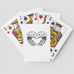 Rip Heart Shaped Gravestone Skeleton Hands Playing Cards