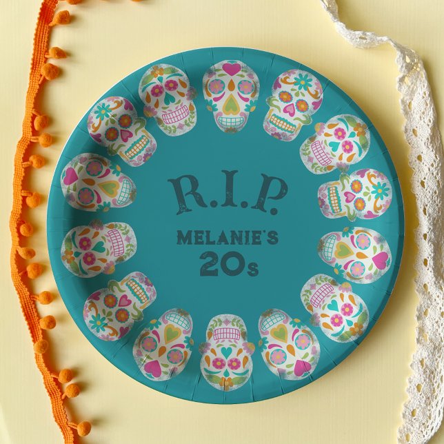 RIP my 20s Custom Age Sugar Skulls Birthday Paper Plate (Creator Uploaded)