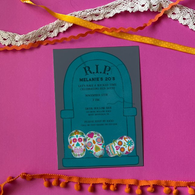 RIP my 20s Custom Age Tombstone, Skulls Birthday Invitation (Creator Uploaded)