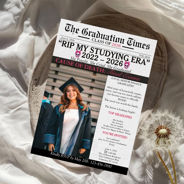 RIP My Studying Era Graduation | Funny Grad Party Invitation (Creator Uploaded)