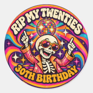 RIP My Thirties Retro Disco Skeleton 40th Birthday Classic Round Sticker