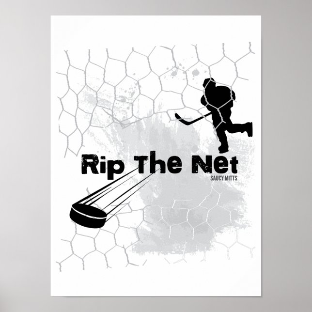 Rip The Net Hockey Player Gray Poster (Front)