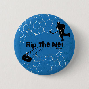 Rip the Net Hockey Player Pinback flare on blue 6 Cm Round Badge