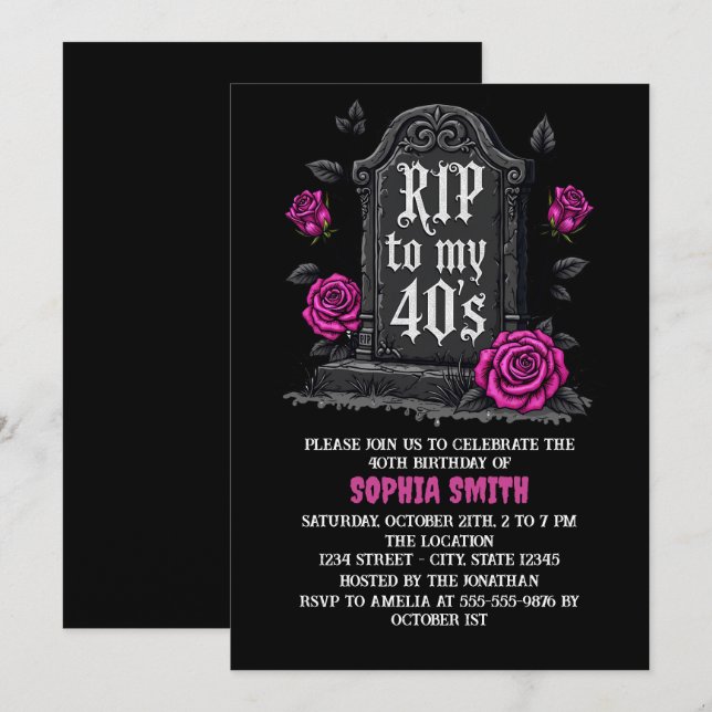 Rip to 40s Birthday Gothic Invitation (Front/Back)
