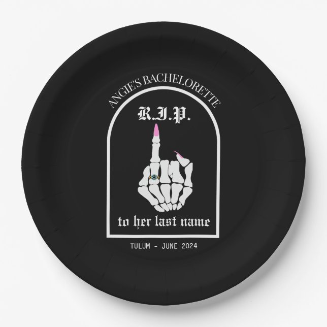RIP to Her Last Name Bachelorette Paper Plates (Front)