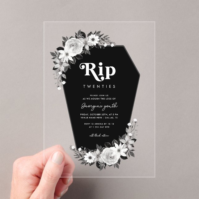 Rip to my 20s Funny Transparent 30th Birthday Acrylic Invitations (Insitu (Handheld))