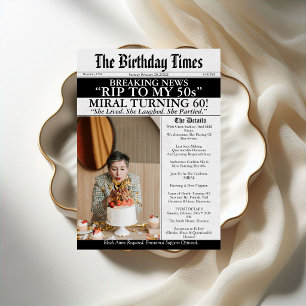 RIP to My 50s Funny Newspaper 66th Birthday  Invitation