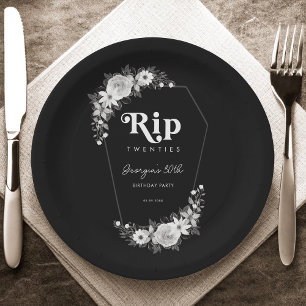 Rip To My Twenties Black 30th Birthday Party Paper Plate