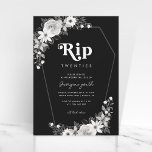 Rip To My Twenties Funny Black 30th Birthday Party Invitation<br><div class="desc">Celebrate your birthday with this stylish invitation,  featuring gothic black and white floral,  coffin shaped frame,  retro typography and custom details of your choice. Easily add your own details by clicking on the "personalise" option.</div>