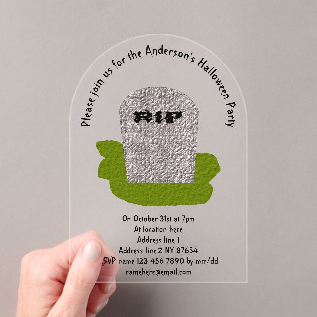 RIP Tombstone Custom Acrylic Invitations (Insitu (Handheld))