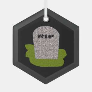 RIP Tombstone Happy Halloween Glass Tree Decoration