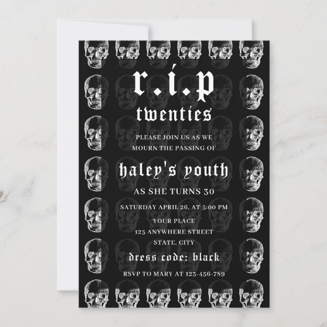 RIP Twenties 20s Funny Death Skull 30th Birthday Invitation (Front)