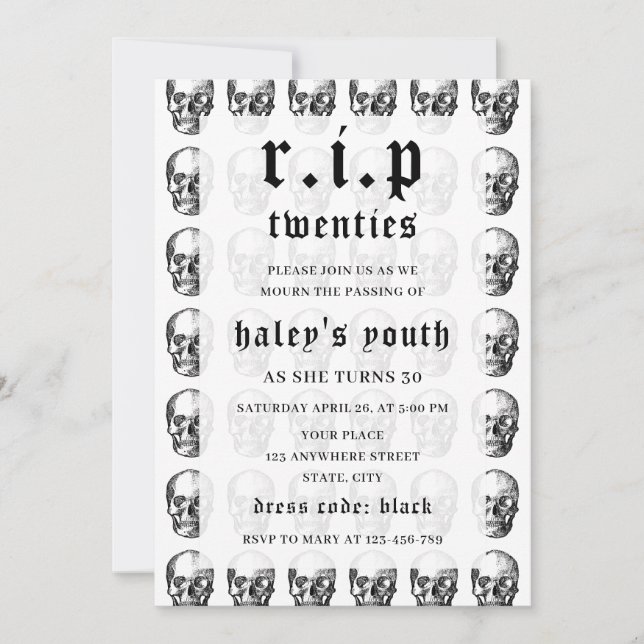 RIP Twenties 20s Funny Death Skull 30th Birthday Invitation (Front)