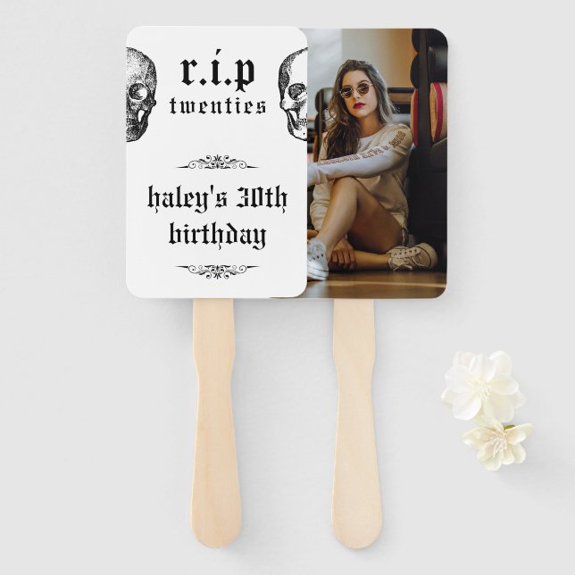 RIP Twenties 20s Skull Photo Halloween Birthday Hand Fan (Front and Back)