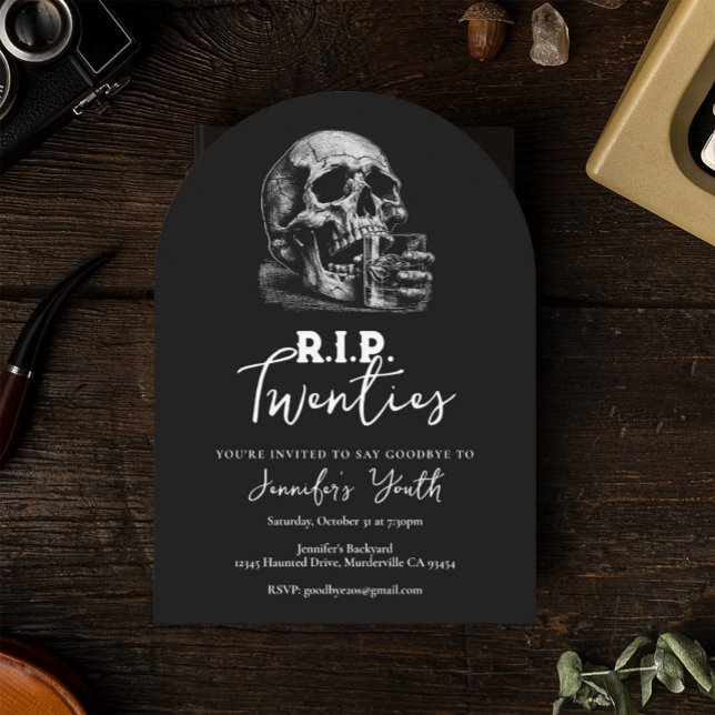 RIP Twenties Black Skull 30th Birthday Party Invitation (Creator Uploaded)