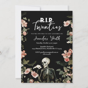 RIP Twenties Floral Skeleton 30th Birthday Party Invitation