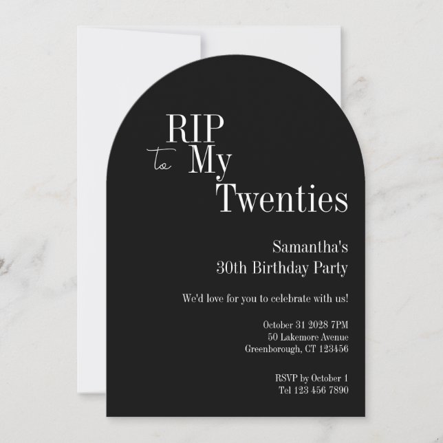 RIP Twenties Party 30th Birthday Black White Invitation (Front)