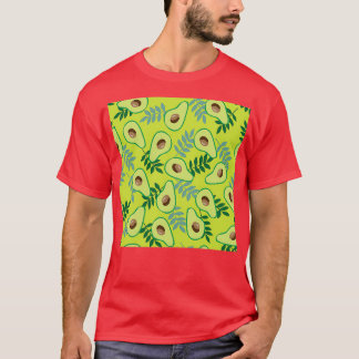 Ripe avocado and leaves on a light green T-Shirt