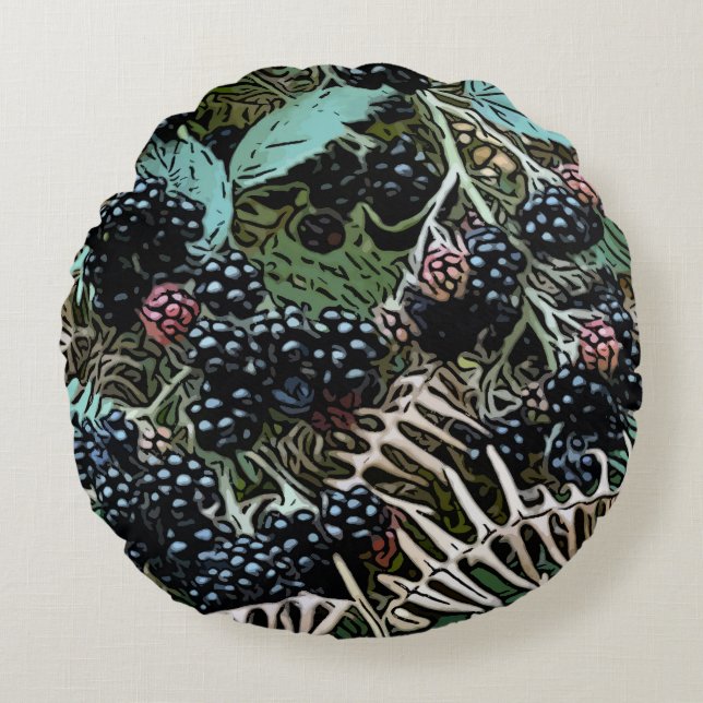Ripe blackberries round cushion (Front)