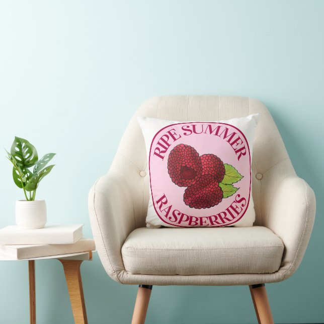 Ripe Fresh Summer Red Raspberries Fruit Berry Cushion (Chair)