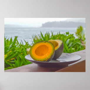 Ripe Halved Reed Avocado in Kauai, Hawaii Poster