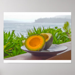 Ripe Halved Reed Avocado in Kauai, Hawaii Poster