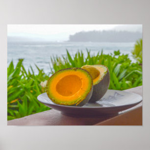 Ripe Halved Reed Avocado in Kauai, Hawaii Poster