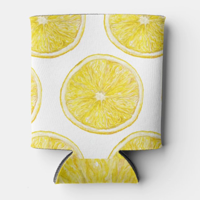 Ripe Lemon Slice Watercolor Pattern Can Cooler (Front)
