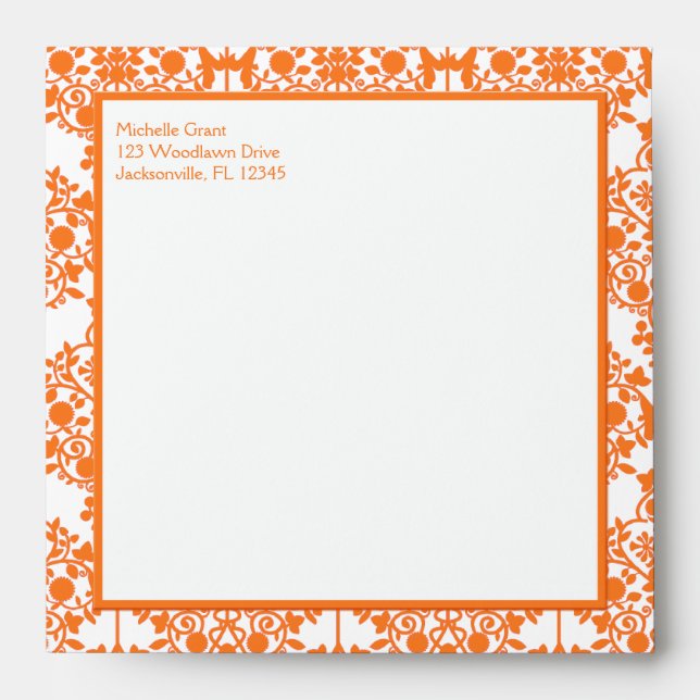 Ripe Orange Damask Envelope for 5" Square Invite (Front)