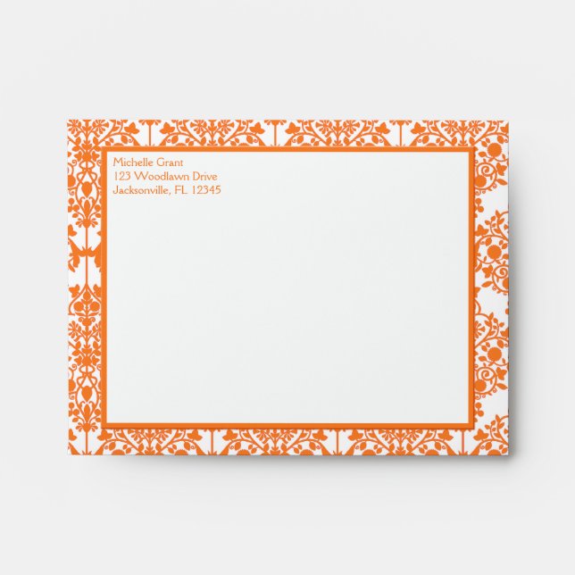 Ripe Orange Damask Envelope for Thank You Note (Front)