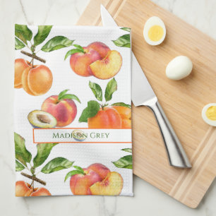 Ripe Peaches, Apricots and Plums Fruit Pattern Tea Towel