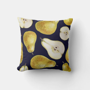 Ripe pear, black background, garden art cushion