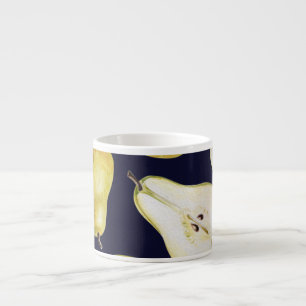 Ripe pear, black background, garden art espresso cup