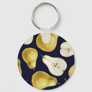 Ripe pear, black background, garden art key ring