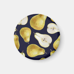 Ripe pear, black background, garden art magnet