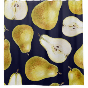 Ripe pear, black background, garden art shower curtain