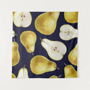 Ripe pear, black background, garden art tapestry