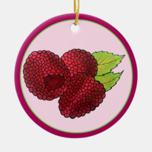 Ripe Raspberry Red Raspberries Berry Fruit Print Ceramic Tree Decoration