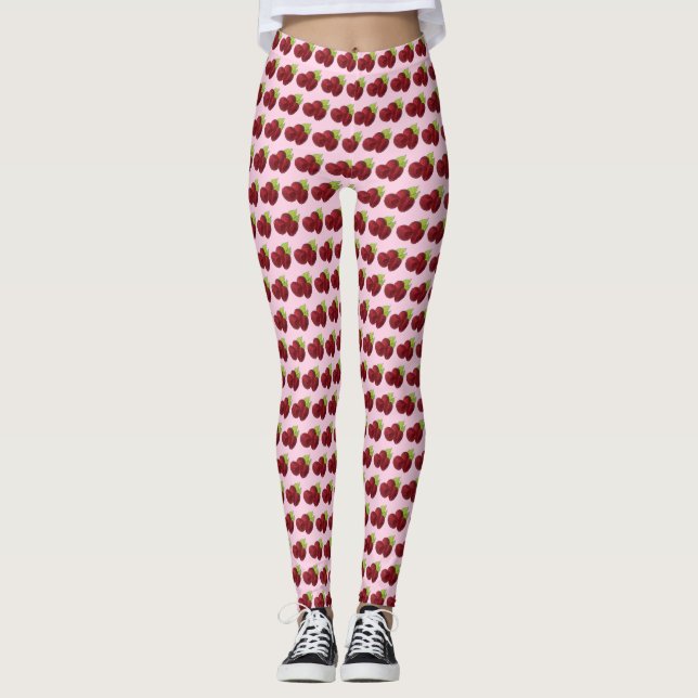 Ripe Raspberry Red Raspberries Berry Fruit Print Leggings (Front)