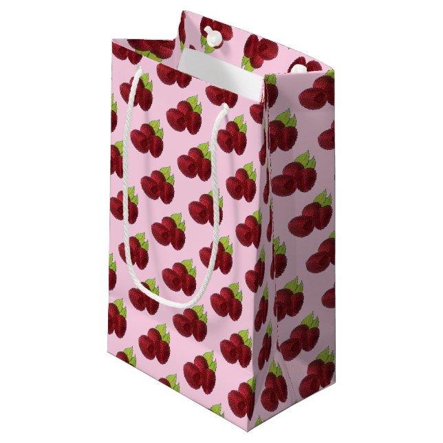 Ripe Raspberry Red Raspberries Berry Fruit Print Small Gift Bag (Front Angled)